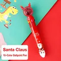 Christmas themed 10-color ballpoint pen with red Santa Claus design and reindeer antler top - 10 Colors Red Santa Claus