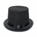 Classic black felt top hat for men with a glossy satin ribbon band on white background - 10cm Height - Black