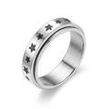 Anxiety spinner ring in silver steel featuring black star patterns for stress relief - US 6 / 6MM Pentagram Spinner