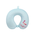 Blue memory foam U-shaped travel neck pillow with tropical flamingo pattern and snap closure - Blue Flamingo