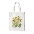 White canvas tote bag featuring an aesthetic yellow floral print for casual daily use - Style W-Yellow Illustration Flower