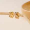 Detailansicht der 18K vergoldeten Creolen mit Zirkonia und elegantem Hohldesign-Muster - EH411009