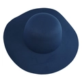 Detail of wide brim navy blue wool felt fedora with a smooth round top and fine texture - Adjustable 57-58cm / Navy Blue