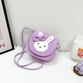 Cute purple children's shoulder bag featuring a white rabbit patch and a bow - Purple