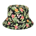 Detail of tropical pineapple and floral print pattern on a black reversible bucket hat - M (56-58cm) / Black Pineapple Hibiscus (29#)