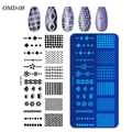Rectangular nail stamping plate OMD-08 with geometric and floral patterns - OM-D08 Star Polka Dot Crown (OM-D08)