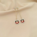 Elegant gold chain drop earrings with rhinestone-set enamel smiley face pendants - DEK134 Enamel Rhinestone Smile Face Earrings