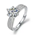 S925 silver ring featuring a six-prong round moissanite on a hollow split-shank band - Starlight Queen 1ct / Adjustable Open