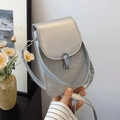 Silver minimalist mini crossbody phone bag with polished metallic turn-lock closure - Silver