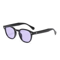 Lunettes de soleil rondes rétro avec monture noire, verres violets et rivets argent - Noir Brillant Violet Océan (C27)