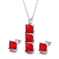 Set di gioielli con pietre rosse collana con ciondolo quadrato e orecchini in argento - Argento (Quadrato Rosso)