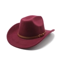 Classic wine red wool western cowboy hat with a brown leather belt and golden buckle - M (56-58cm) / Burgundy