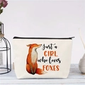 Gros plan sur le matériau en toile haute densité et l'imprimé renard avec texte sur le sac - Motif Renard Aquarelle (jiayingljb03)