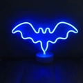 Blue bat shaped neon LED light with a white round base for wall and desk decoration - New Blue Bat