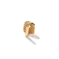 Detail van een enkele gouden grillz met de holle mesh achterkant en de metalen haken - Goud Glad Oppervlak