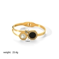 Bracelet double rang en acier titane doré avec disque noir et chiffres romains - Style Double Disque Noir et Blanc avec Chiffres Romains (YYBL023003)
