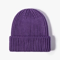 Thick warm dark purple ribbed knit beanie hat for winter outdoor activities - Heather Purple