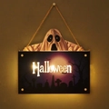 LED Halloween door sign with purple ghost design and glowing Halloween text light - WSGP-02C Ghost Purple (Halloween)