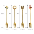 Set of 4 golden Christmas forks with enamel charms and specific size measurements - 304 Gold Fork - 4 Piece Set