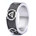 Anello massonico vintage in acciaio inossidabile con simbolo Valknut e finitura - US 7 / Color Acciaio
