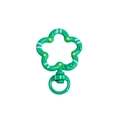 Green flower-shaped spring clasp keychain accessory with white stripe and yellow dot patterns - Hand-painted Green