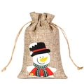 Christmas burlap drawstring gift bag with cartoon snowman print and jute texture - Black Hat Snowman E-03 / 10*15cm