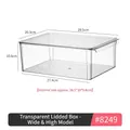 Large clear plastic refrigerator organizer bin with lid, size 29.5x20.3x10.6cm - Transparent Box with Lid - Wide High - PET