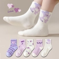 5-pack children's mesh socks in purple and white featuring cute rabbit and heart patterns - Rubber Band Purple Yummy / 3-5 Years (Feet length 13-15cm)