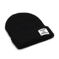 Gorro clásico de punto acanalado negro con etiqueta de tela blanca en el dobladillo - Negro