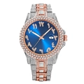 Luxury iced-out men's watch with blue dial and two-tone silver and rose gold band - Two Tone Rose Gold Blue Dial