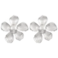 Chic silver 3D flower earrings with polished metal finish and textured petals - Large Silver Five-Petal Flower (0588)
