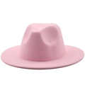 Close-up of pink wool fedora hat showing fine texture on a white background - Pink