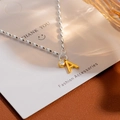 Letter A pendant necklace with round zircon on silver beaded chain for women - Silver Letter A