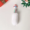 Detail of plush Christmas pen with 6 colors featuring a cute snowman topper and white fur - White Snowman
