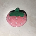 Pink plush strawberry dog toy with green leaves and soft fabric for interactive pet play - Pink Strawberry