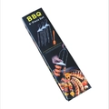 4-piece BBQ stainless steel skewer set in a black box with automatic sliding design - 3 Forks + Orange Brush + Color Box