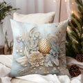 Luxury Christmas pillowcase with golden pine cones and succulents in soft blue finish - TQDS68-1(Golden Pinecones & Light Blue Plants)