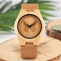 Reloj de madera para mujer con esfera de mariposa grabada y correa de cuero marrón - Estilo Grabado de Mariposa
