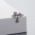 Silver wing ear stud with purple heart zircon and star pendant detail - Heart Wings Star / Silver Purple (Single)