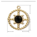 Detailed specs of gold rudder pendant with natural black stone, 18mm by 21mm size - YE446-3 Round Gold Black Stone