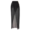 Sexy black high-waisted mesh cover-up skirt with gold buttons and high side slit - One Size / Skirts / Black