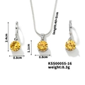 Silver jewelry set with round yellow crystal pendant and earrings for women - Golden Yellow/Silver