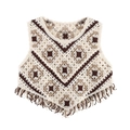 Boheems handgehaakt vest met geometrisch V-patroon en kwastjes aan de zoom - XS / Donkerbruin