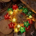 Christmas LED star string lights with festive red green gold baubles and snowflake motifs - 1.5m 10 LEDs Steady Battery Mixed Electroplated Stars