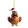Christmas yellow chicken acrylic ornament wearing a red festive hat and glasses - Yellow Chick with Glasses