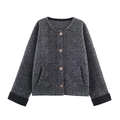 Cardigan da donna in maglia mélange retrò con collo rotondo e bottoni con stelle - Taglia unica / Grigio