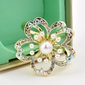 Elegant gold flower scarf clip with large pearl center and crystal petal details - Gold Five-Petal Flower Pearl