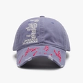 Casquette de baseball bleu délavé avec broderie blanche et détails de bord usés - Réglable / Bleu gris