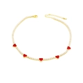 Goldenes Choker mit Zirkoniasteinen und fünf roten Herzanhängern für Damen - Rotes Herz: Weißer Zirkon