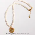 Collier de perles vintage français avec pendentif pièce double face et chaîne réglable - Style Perle